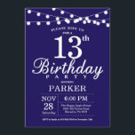 13th Birthday Invitation Navy Blue<br><div class="desc">13th Birthday Invitation with String Lights. Navy Blue Background. Kids Birthday. Boy or Girl Bday Invite. 13th 15th 16th 18th 20th 21st 30th 40th 50th 60th 70th 80th 90th 100th,  Any age. For further customisation,  please click the "Customise it" button and use our design tool to modify this template.</div>