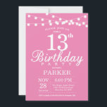 13th Birthday Invitation Pink<br><div class="desc">13th Birthday Invitation with String Lights. Pink Background. Kids Birthday. Girl Lady Bday Invite. 13th 15th 16th 18th 20th 21st 30th 40th 50th 60th 70th 80th 90th 100th,  Any age. For further customisation,  please click the "Customise it" button and use our design tool to modify this template.</div>