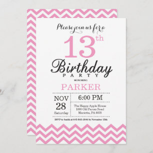 13th Birthday Invitation Pink Chevron