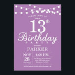 13th Birthday Invitation Purple Lavender Lilac<br><div class="desc">13th Birthday Invitation with String Lights. Purple Lavender Lilac Background. Kids Birthday. Girl Lady Bday Invite. 13th 15th 16th 18th 20th 21st 30th 40th 50th 60th 70th 80th 90th 100th,  Any age. For further customisation,  please click the "Customise it" button and use our design tool to modify this template.</div>