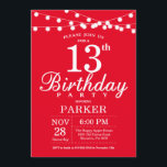 13th Birthday Invitation Red<br><div class="desc">13th Birthday Invitation with String Lights. Red Background. Kids Birthday. Boy or Girl Bday Invite. 13th 15th 16th 18th 20th 21st 30th 40th 50th 60th 70th 80th 90th 100th,  Any age. For further customisation,  please click the "Customise it" button and use our design tool to modify this template.</div>