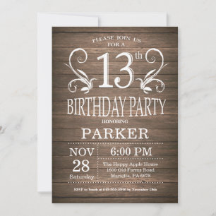 13th Birthday Invitation Rustic Wood Floral