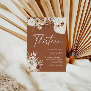 13TH Birthday Invitation Terracotta Boho Pampas