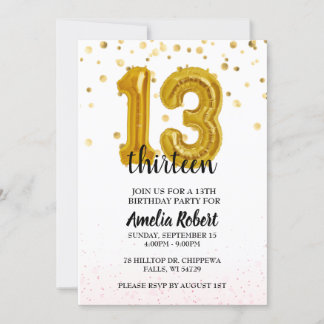 13th Birthday Invitation Thirteen Editable Invite