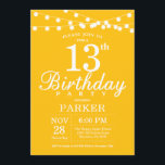 13th Birthday Invitation Yellow<br><div class="desc">13th Birthday Invitation with String Lights. Yellow Background. Kids Birthday. Boy or Girl Lady Bday Invite. 13th 15th 16th 18th 20th 21st 30th 40th 50th 60th 70th 80th 90th 100th,  Any age. For further customisation,  please click the "Customise it" button and use our design tool to modify this template.</div>