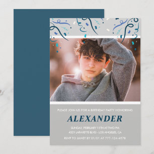 13th birthday invitations Boy Confetti Photo Navy