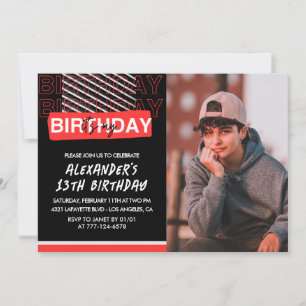 13th birthday invitations boy Party Photo Red