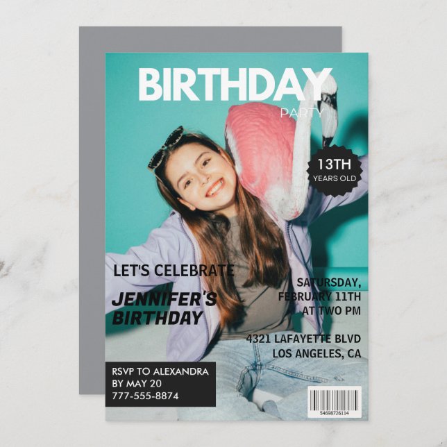 13th birthday invitations for her Magazine Cover (Front/Back)