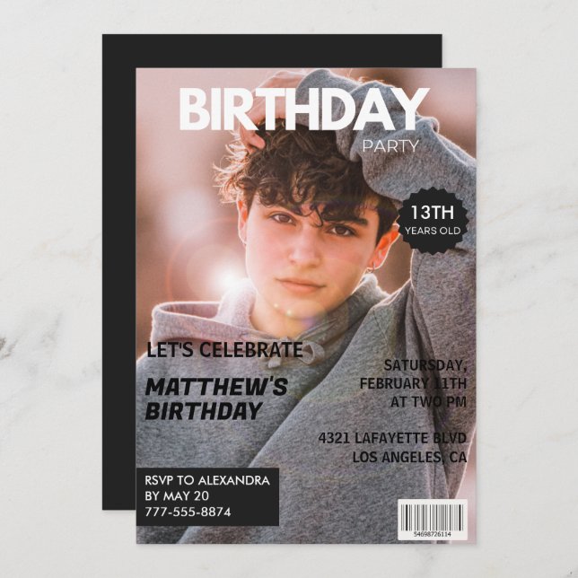 13th birthday invitations for him Magazine Cover (Front/Back)