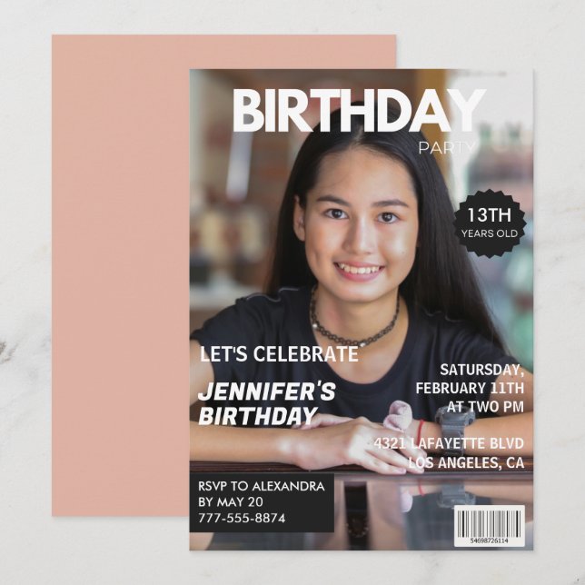 13th birthday invitations Girl Magazine Cover (Front/Back)