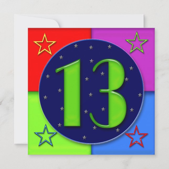 13th Birthday Invitations - Neon Colours (Front)