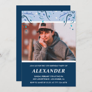 13th birthday invitations Photo Navy Blue