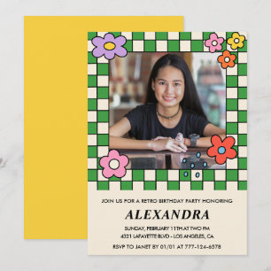 13th birthday invitations Retro Groovy Flowers