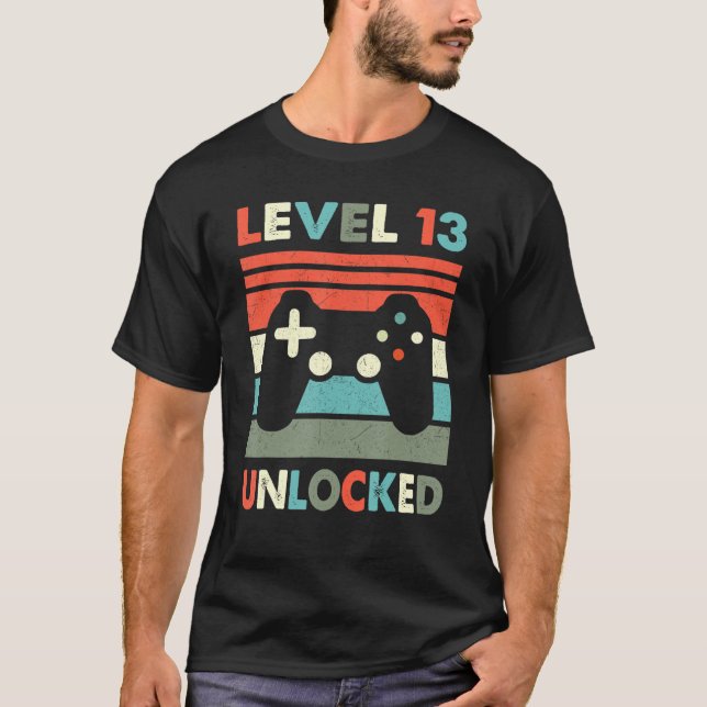 13th Birthday Level 13 Unlocked Video Gamer Funny T-Shirt (Front)