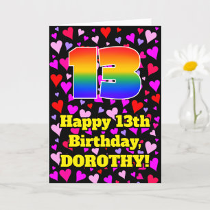 13th Birthday: Loving Hearts Pattern, Rainbow # 13 Card