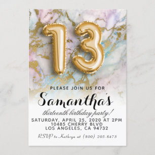 13th Birthday Marble Gold Invitation