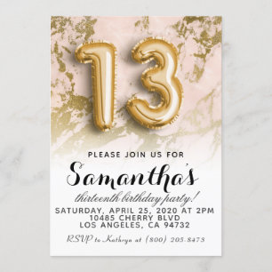 13th Birthday Marble Gold Invitation