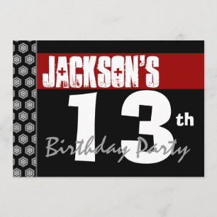 13th Birthday Modern For Boy Red White Black Y118 Invitation