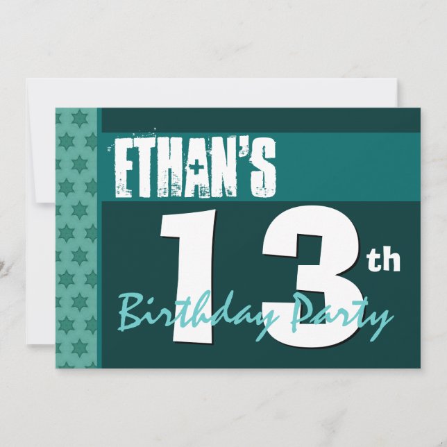13th Birthday Modern For Him Green X208 Invitation (Front)