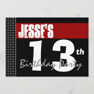 13th Birthday Modern For Him Red White Black G200 Invitation