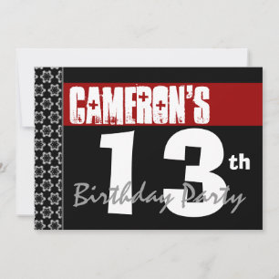 13th Birthday Modern For Him Red White Black G207 Invitation