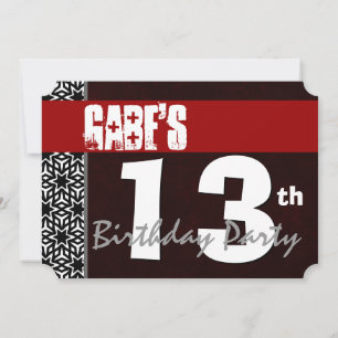 13th Birthday Modern For Him Red White Black G213A Invitation