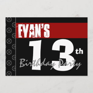 13th Birthday Modern For Him Red White Black G215 Invitation