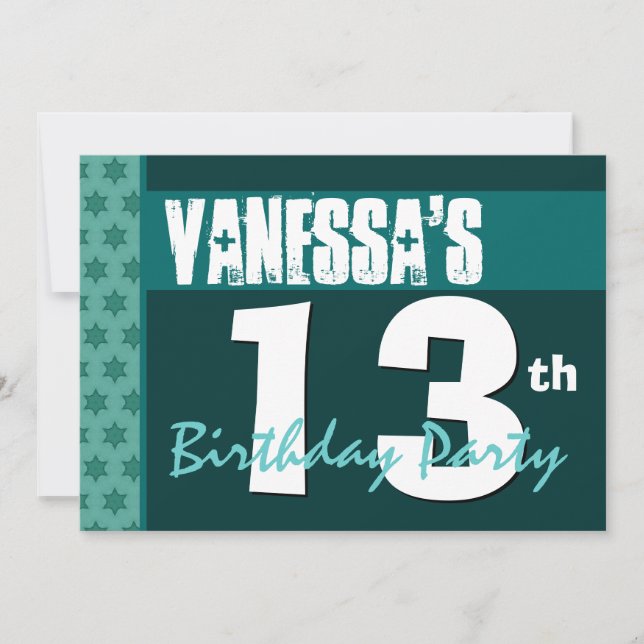 13th Birthday Modern Green Pattern Recycled 207 Invitation (Front)