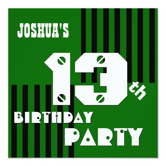 13th Birthday Modern Teen Green Black Stripes V10 Card