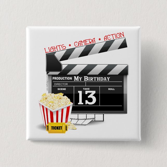 13th Birthday Movie Party 15 Cm Square Badge (Front)