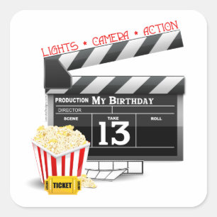 13th Birthday Movie Party Square Sticker