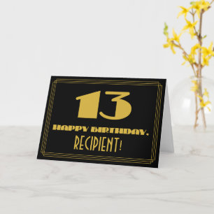 13th Birthday: Name + Art Deco Inspired Look "13" Card