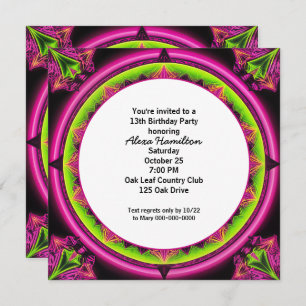 13th Birthday Neon Kaleidoscope  Invitation