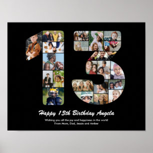 13th Birthday Number 13 Custom Photo Collage Poster
