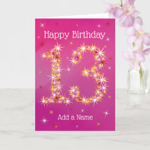 13th Birthday - Number 13 in Stars - Pink - Age 13 Card