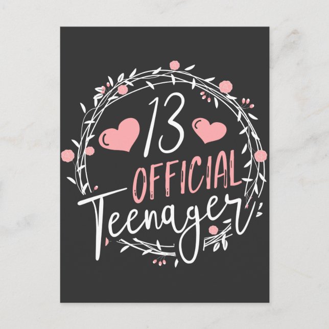 13th Birthday Official Teenager 13 Years Old Girl Postcard (Front)