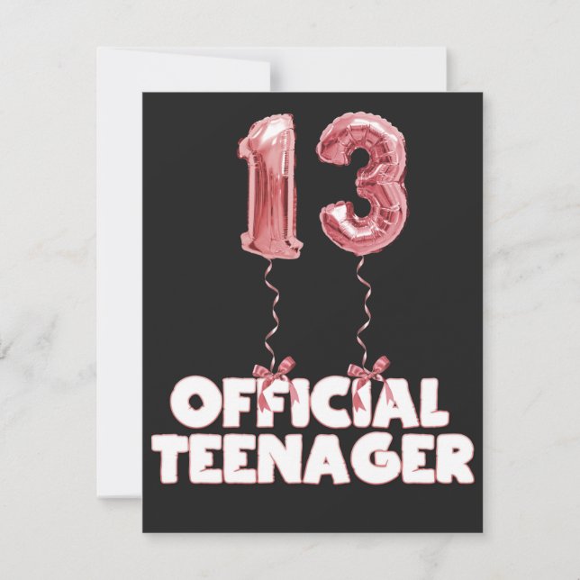 13th Birthday Official Teenager Foil Balloons   Card (Front)