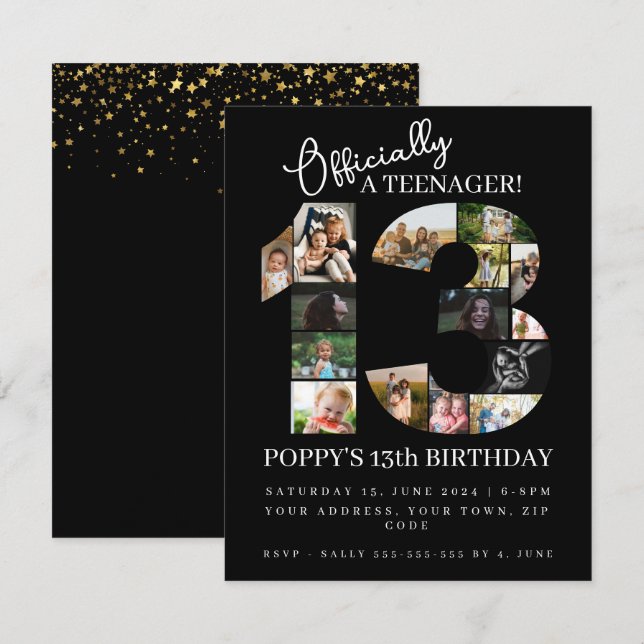 13th birthday officially a teenager photo collage invitation (Front/Back)