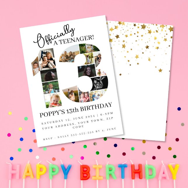 13th birthday officially a teenager photo collage invitation (Creator Uploaded)