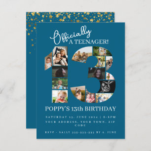 13th birthday officially a teenager photo collage invitation postcard