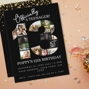 13th birthday officially a teenager photo collage invitation postcard