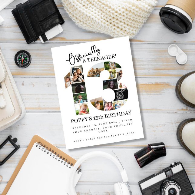 13th birthday officially a teenager photo collage invitation postcard (Creator Uploaded)