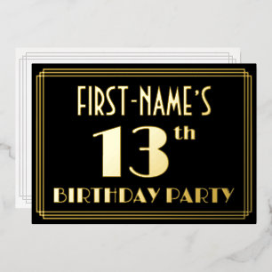 13th Birthday Party: Art Deco Look “13”, w/ Name