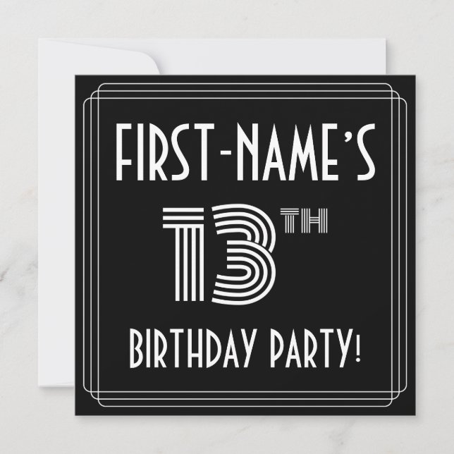 13th Birthday Party: Art Deco Style w/ Custom Name Invitation (Front)