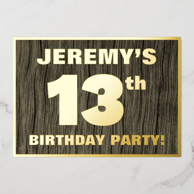 13th Birthday Party: Bold, Faux Wood Grain Pattern (Front)