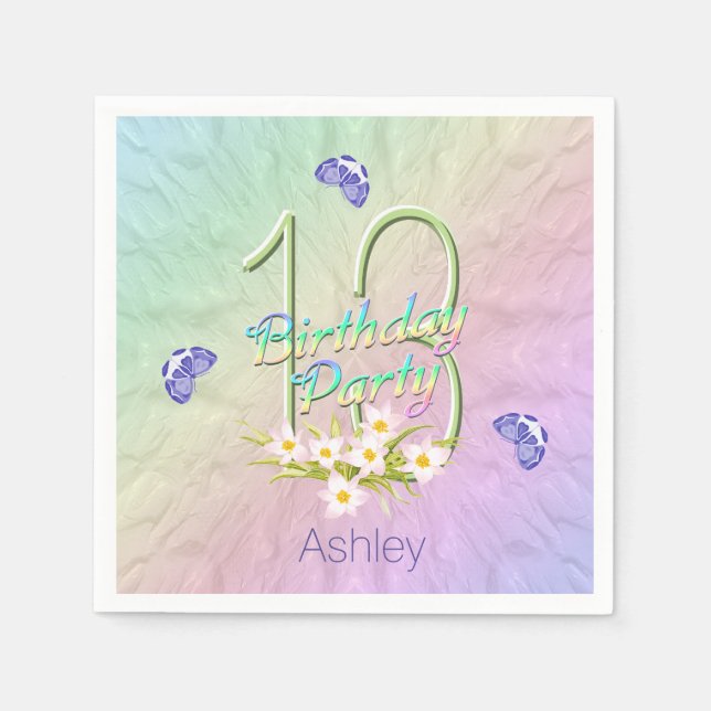 13th Birthday Party Butterflies and Wildflowers Napkin (Front)