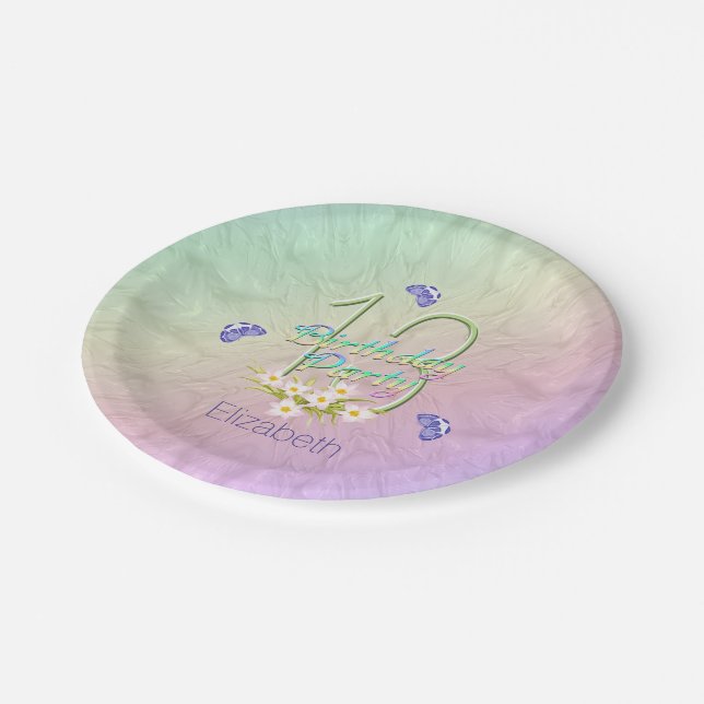 13th Birthday Party Butterflies and Wildflowers Paper Plate (Angled)