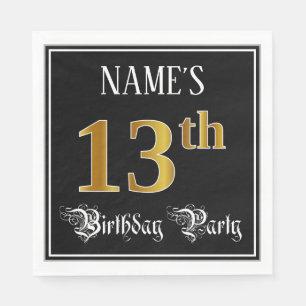 13th Birthday Party — Fancy Script, Faux Gold Look Napkin