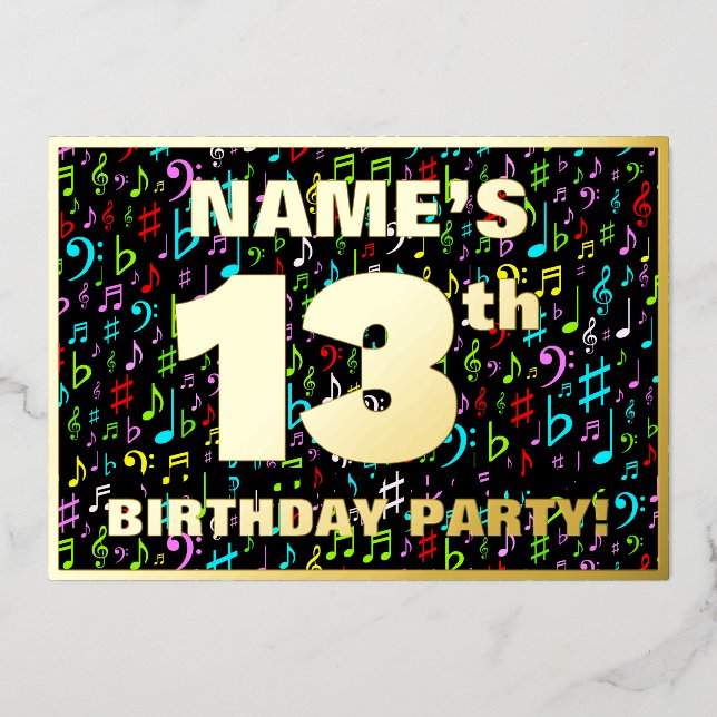 13th Birthday Party — Fun, Colourful Music Symbols (Front)