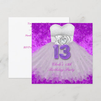 13th Birthday Party Girls Purple Invitation